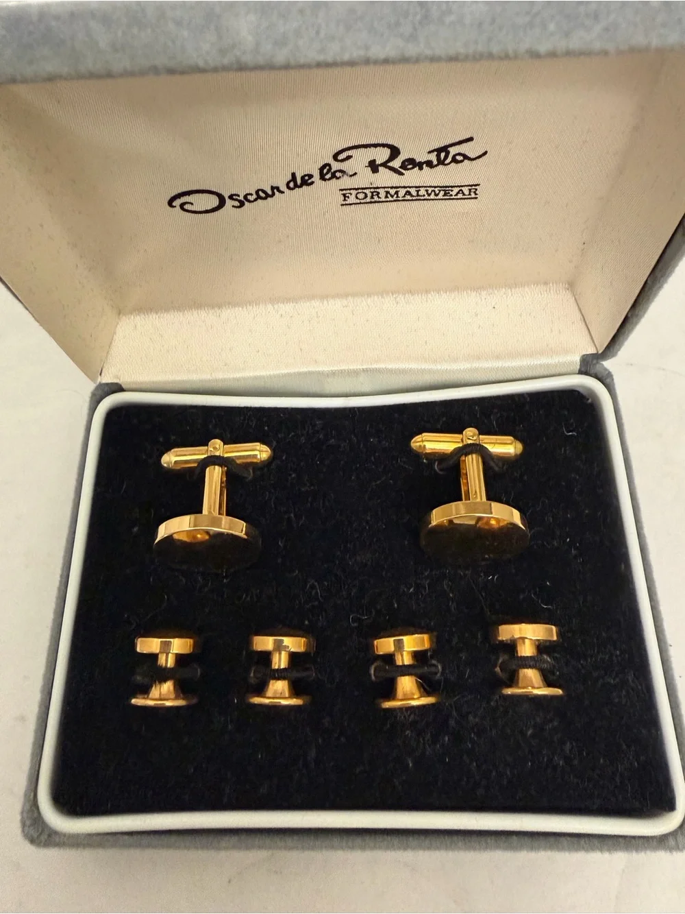 Vintage Oscar de la Renta Gold Cufflinks & Tuxedo Studs Set with Box